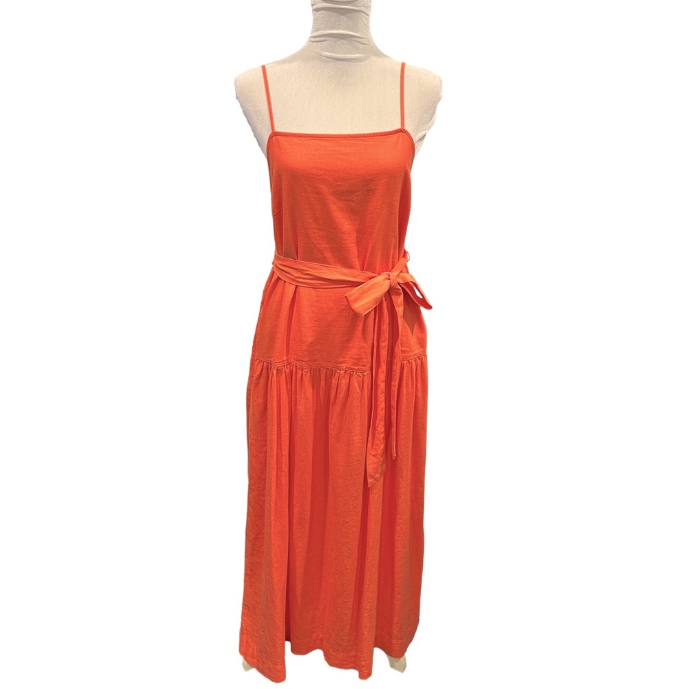 GAP Drop Waist Coral Linen Blend Maxi Dress Small Tall